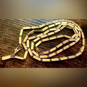 Monet Vintage Signed Gold-Tone Bar Necklace 30” Minimalist Gold Link Chain EUC